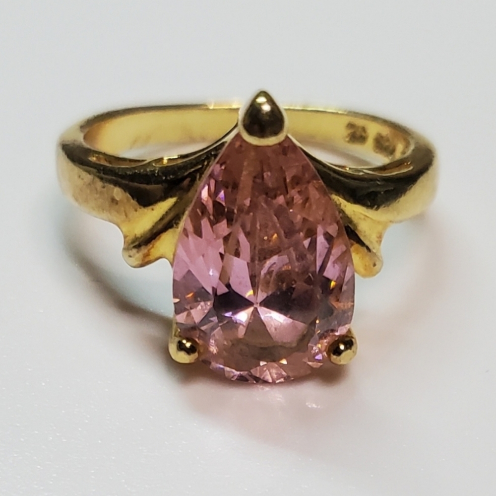 UTC Pink Pear Shape Cubic Zirconia Sterling Silver Gold-tone Ring Size 5.75
